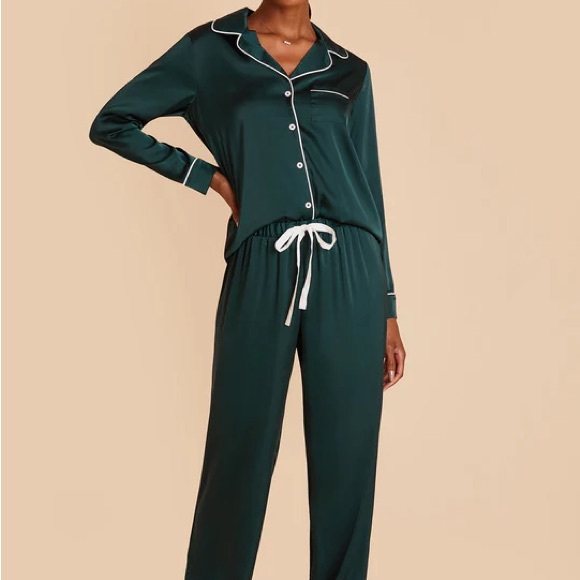 Birdy Grey Jonny Long Sleeves And Pants Satin PJ Set Emerald Green Medium - Picture 8 of 10